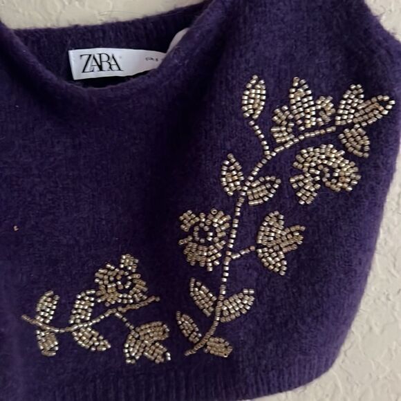 ZARA PURPLE CROP TOP WITH GOLD BEAD FLORAL PRINT SIZE SMALL NWOT - Picture 6 of 6
